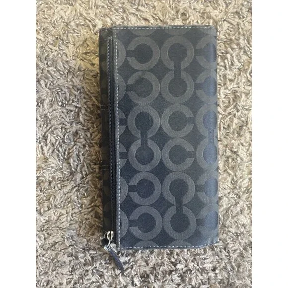 Coach Snap Closure Signature Slim Envelope Wallet Fabric Leather Trim 8x4” (B) - Picture 3 of 9